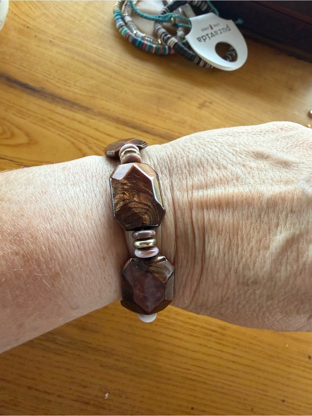 Handcrafted Brown Faceted Bead Stretch Bracelet